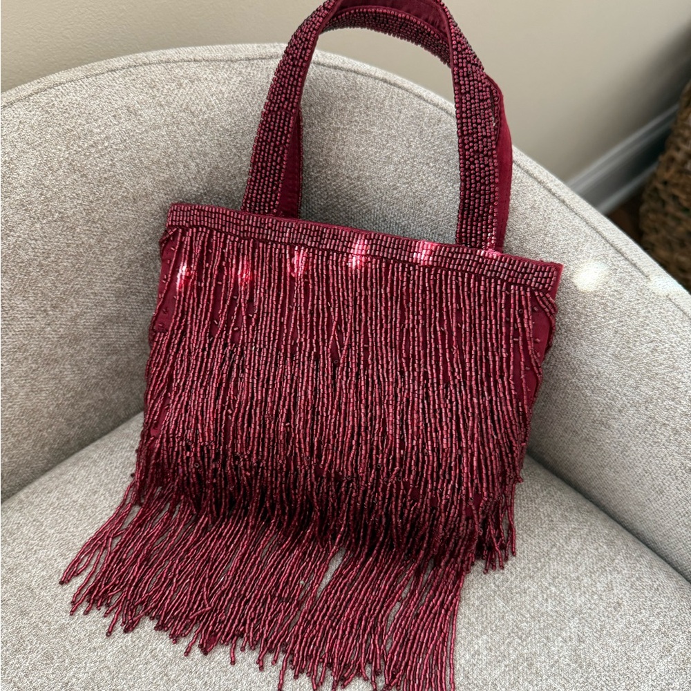 Natasha Beaded Fringe Handbag Embellished Evening Bag Statement Mini Clutch NWT
